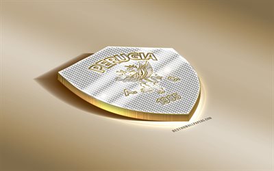 L&#39;AC Perugia Calcio, il calcio italiano di club, oro argento logo, Perugia, Italia, Serie B, 3d, dorato, emblema, creative 3d di arte, di calcio