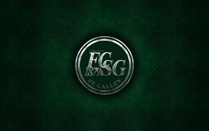 FC St Gallen, Su&#237;&#231;a de futebol do clube, verde textura do metal, logotipo do metal, emblema, St Gallen, Su&#237;&#231;a, Swiss Super League, arte criativa, futebol