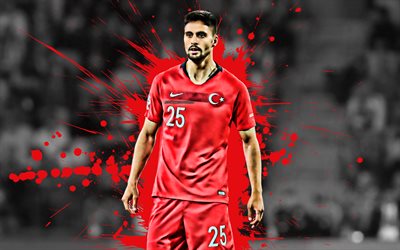 Tarkan Serbest, 4k, Turkish football player, Turkey national football team, midfielder, red paint splashes, creative art, Turkey, football, grunge