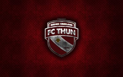 FC Thun, Swiss football club, red metal texture, metal logo, emblem, Thun, Switzerland, Swiss Super League, creative art, football