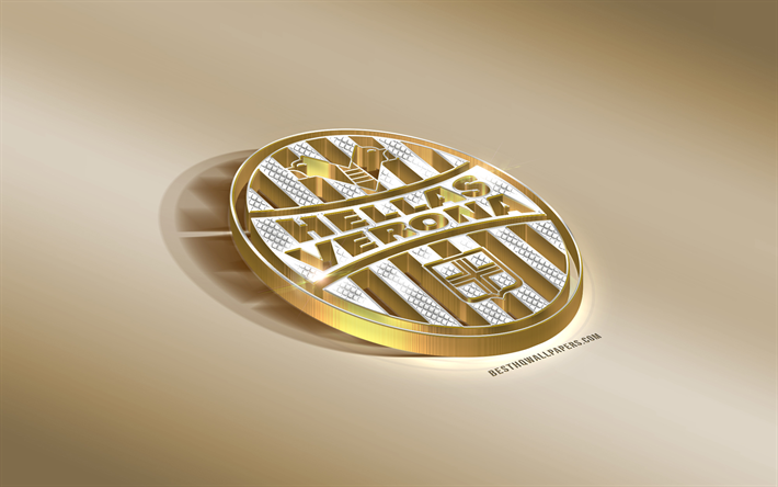 Hellas Verona FC, İtalyan Futbol Kul&#252;b&#252;, altın g&#252;m&#252;ş logo, Verona, İtalya, Serie B, 3d altın amblemi, yaratıcı 3d sanat, futbol