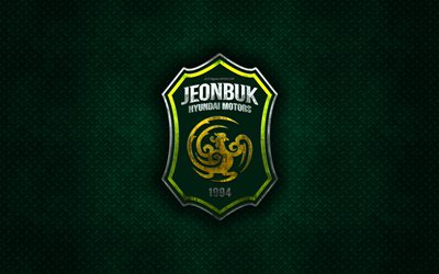 Jeonbuk Hyundai Motors FC, South Korean football club, green metal texture, metal logo, emblem, Jeonju, South Korea, K League 1, creative art, football, Jeonbuk FC