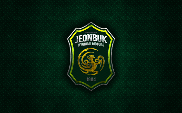 Jeonbuk Hyundai Motors FC, South Korean football club, green metal texture, metal logo, emblem, Jeonju, South Korea, K League 1, creative art, football, Jeonbuk FC
