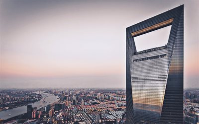 Shanghai, Torre, tramonto, edifici moderni, Shanghai World Financial Center, grattacieli, SWFC, Lujiazui, Asia, Cina