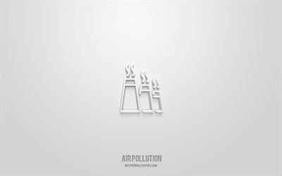 Icona 3d inquinamento atmosferico, sfondo bianco, simboli 3d, inquinamento atmosferico, icone ecologia, icone 3d, segno inquinamento atmosferico, icone 3d ecologia