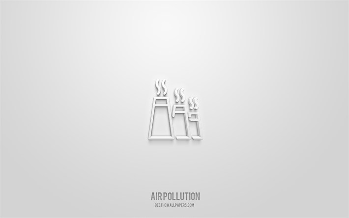 Air pollution 3d icon, white background, 3d symbols, Air pollution, ecology icons, 3d icons, Air pollution sign, ecology 3d icons