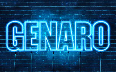 Genaro, 4k, fonds d’&#233;cran avec noms, nom Genaro, n&#233;ons bleus, anniversaire Genaro, joyeux anniversaire Genaro, noms masculins italiens populaires, image avec nom Genaro