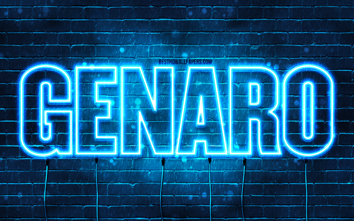 Genaro, 4k, pap&#233;is de parede com nomes, nome Genaro, luzes azuis de neon, Genaro Birthday, Happy Birthday Genaro, nomes masculinos italianos populares, foto com o nome genaro