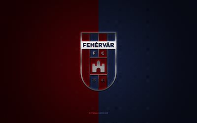 Fehervar FC, Hungarian football club, blue-red logo, blue-red carbon fiber background, Nemzeti Bajnoksag I, football, NB I, Szekesfehervar, Hungary, Fehervar FC logo