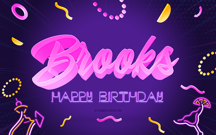 happy birthday brooks, 4k, purple party hintergrund, brooks, kreative kunst, happy brooks geburtstag, brooks name, brooks geburtstag, geburtstag party hintergrund