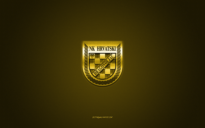 NK Hrvatski Dragovoljac, squadra di calcio croata, logo giallo, sfondo giallo in fibra di carbonio, Druga HNL, calcio, Novi Zagabria, Croazia, logo NK Hrvatski Dragovoljac