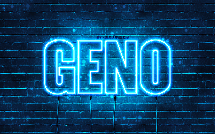 Geno, 4k, fonds d’&#233;cran avec noms, nom Geno, n&#233;ons bleus, anniversaire Geno, joyeux anniversaire Geno, noms masculins italiens populaires, image avec nom Geno