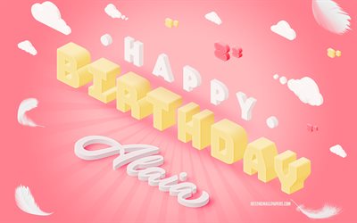 お誕生日おめでとうアライア, 3Dアート, 誕生日の3D背景, アライア, ピンクの背景, アライアお誕生日おめでとう, 3Dレター, アライアの誕生日, 創造的な誕生日の背景