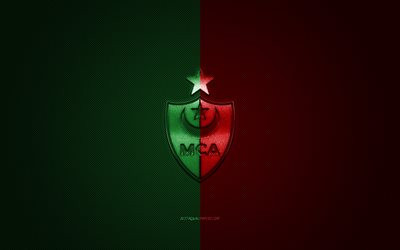 MC Alger, club de football alg&#233;rien, logo rouge vert, fond vert fibre de carbone rouge, Ligue Professionnelle 1, football, Alger, Alg&#233;rie, logo MC Alger