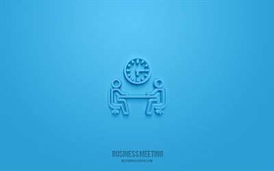 business meeting 3d icon, blue background, 3d symbols, business meeting, business icons, 3d icons, business meeting sign, business 3d icons