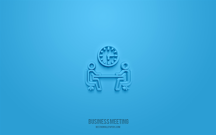 business meeting 3d icon, blue background, 3d symbols, business meeting, business icons, 3d icons, business meeting sign, business 3d icons
