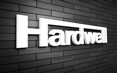 Logo Hardwell 3D, 4K, Robbert van de Corput, mur de briques gris, cr&#233;atif, stars de la musique, logo Hardwell, DJ n&#233;erlandais, art 3D, Hardwell