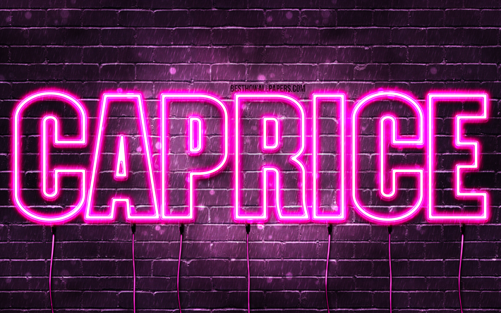 Caprice, 4k, wallpapers with names, female names, Caprice name, purple neon lights, Caprice Birthday, Happy Birthday Caprice, popular italian female names, picture with Caprice name