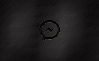 Facebook Messenger carbon logo, 4k, grunge art, carbon background, creative, Facebook Messenger black logo, brands, Facebook Messenger logo, Facebook Messenger