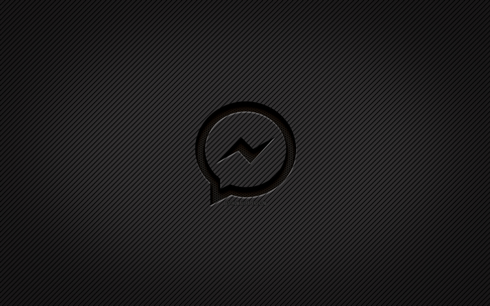 Facebookメッセンジャーカーボンロゴ, 4k, グランジアート, カーボンバックグラウンド, creative クリエイティブ, Facebookメッセンジャーの黒いロゴ, お, Facebook Messenger