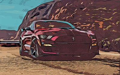 Ford Mustang Shelby GT500, 4k, vector art, Ford Mustang drawing, creative art, Ford Mustang art, vector drawing, abstract cars, car drawings, Ford