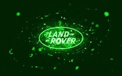 land rover gr&#252;nes logo, 4k, gr&#252;ne neonlichter, kreativer, gr&#252;ner abstrakter hintergrund, land rover logo, automarken, land rover