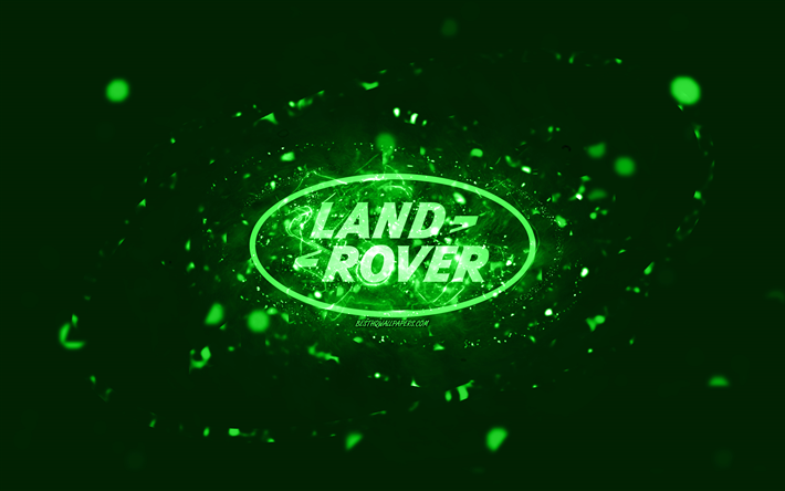 ランドローバーグリーンロゴ, 4k, 緑のネオンライト, creative クリエイティブ, 緑の抽象的な背景, ランドローバー, 車のブランド, ランド・ローバー