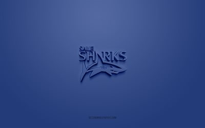 Sale Sharks, creative 3D logo, blue background, Premiership Rugby, 3d emblem, English rugby Club, England, 3d art, rugby, Sale Sharks 3d logo