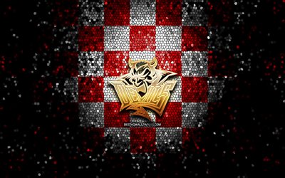 Cardiff Devils, glitter logo, Elite League, red white checkered background, hockey, english hockey team, Cardiff Devils logo, mosaic art