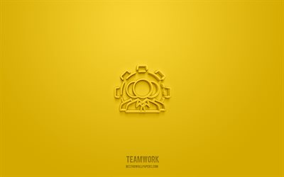 teamwork 3d-symbol, gelber hintergrund, 3d-symbole, teamwork, business-symbole, teamwork-zeichen, business-3d-symbole