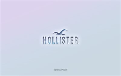 hollister-logo, ausgeschnittener 3d-text, wei&#223;er hintergrund, hollister-3d-logo, hollister-emblem, hollister, gepr&#228;gtes logo, hollister-3d-emblem