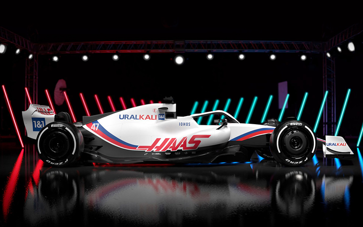 2022, Haas VF-22, F1 arabası, 4k, yandan g&#246;r&#252;n&#252;m, dış cephe, Formula 1, VF-22 2022, yarış arabası, Haas F1 Takımı