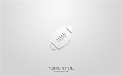 American football 3d icon, white background, 3d symbols, American football, sport icons, 3d icons, American football sign, sport 3d icons