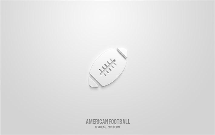 Amerikansk fotboll 3d-ikon, vit bakgrund, 3d-symboler, amerikansk fotboll, sportikoner, 3d-ikoner, amerikansk fotbollsskylt, sport 3d-ikoner