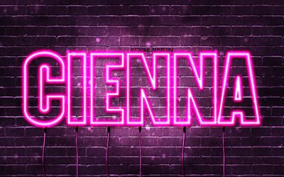 Cienna, 4k, tapeter med namn, kvinnonamn, Ciennas namn, lila neonljus, Cienna Birthday, Happy Birthday Cienna, popul&#228;ra italienska kvinnonamn, bild med Cienna-namn