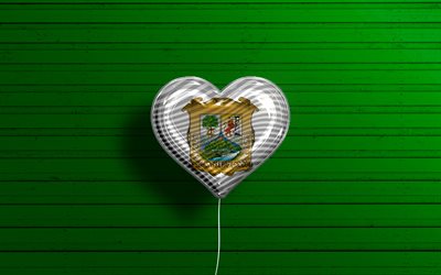 Amo Coahuila, 4k, palloncini realistici, sfondo di legno verde, giorno di Coahuila, stati messicani, bandiera di Coahuila, Messico, palloncino con bandiera, Stati del Messico, Coahuila