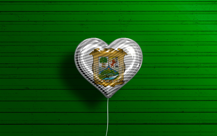 I Love Coahuila, 4k, realistiset ilmapallot, vihre&#228; puinen tausta, Day of Coahuila, Meksikon osavaltiot, Coahuilan lippu, Meksiko, ilmapallo lipulla, Coahuila