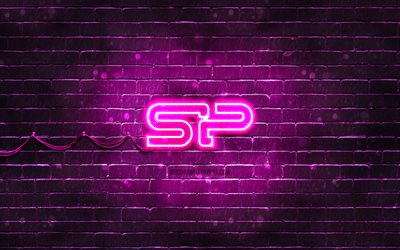 Silicon Power violetti logo, 4k, violetti tiilisein&#228;, Silicon Power logo, tuotemerkit, Silicon Power neon logo, Silicon Power