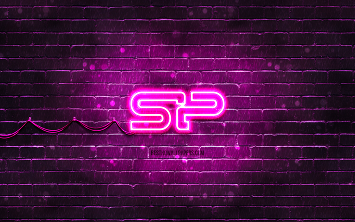 シリコンパワーの紫色のロゴ, 4k, 紫のレンガの壁, シリコンパワーのロゴ, お, シリコンパワーネオンロゴ, シリコンパワー