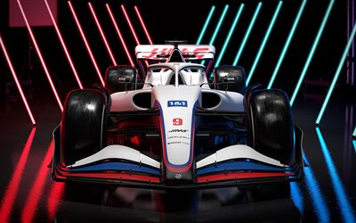 2022, Haas VF-22, F&#243;rmula 1 2022, Carro de F1, 4k, vista frontal, exterior, F&#243;rmula 1, VF-22 2022, carro de corrida, Haas F1 Team