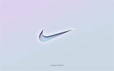 Logo Nike, testo 3d ritagliato, sfondo bianco, logo Nike 3d, emblema Nike, Nike, logo in rilievo, emblema Nike 3d