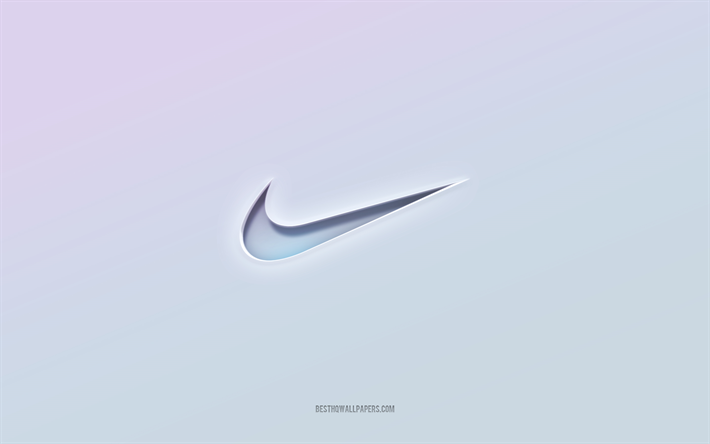 Nike-logotyp, utskuren 3d-text, vit bakgrund, Nike 3d-logotyp, Nike-emblem, Nike, pr&#228;glad logotyp, Nike 3d-emblem