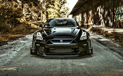 Nissan GT-R, R35, 4k, front view, black Nissan GT-R, exterior, tuning GT-R R35, black R35, Japanese sports cars, Nissan