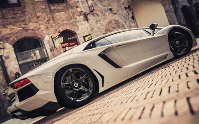 Lamborghini Aventador, LP700-4, 2018, supercar, exterior, side view, white Aventador, Italian sports cars, Lamborghini