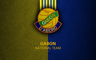Gabon Milli Futbol Takımı, 4k, deri dokusu, Afrika, Panthers, amblem, logo, Gabon, futbol