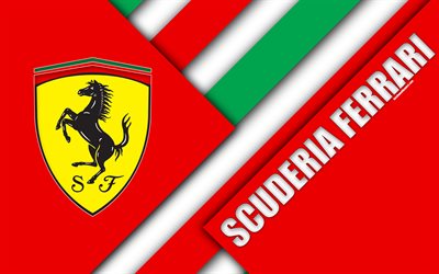 Scuderia Ferrari, Maranello, Italy, 4k, Formula 1, Italian flag, emblem, logo, material design, red white abstraction, season 2018, F1 race, Ferrari