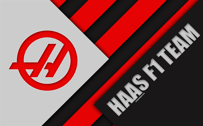haas f1-team, kannapolis, usa, 4k, formel 1, emblem, material-design, wei&#223;, rot, abstraktion, haas-logo, saison 2018, f1 race, haas