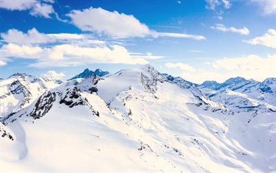 4k, Alpes, hiver, montagnes, neige, Autriche, Europe