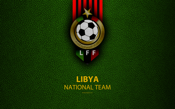 Libia equipo de f&#250;tbol nacional, 4k, textura de cuero, &#193;frica, Libia Federaci&#243;n de F&#250;tbol, emblema, logotipo, Libia, f&#250;tbol