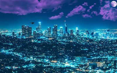Los Angeles, 4k, LA, arranha-c&#233;us, paisagem urbana, metr&#243;pole, EUA, a noite da cidade